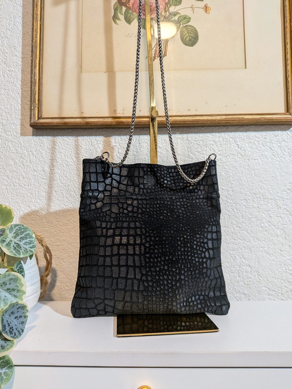 Free People Black Croc-Embossed Chain Strap Crossbody Shoulder Bag